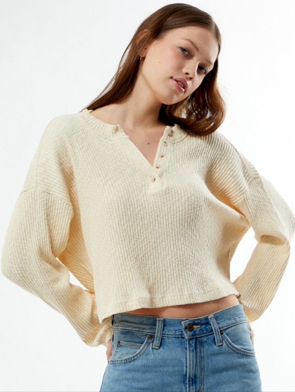 Billabong Cream Ribbed Henley Pullover